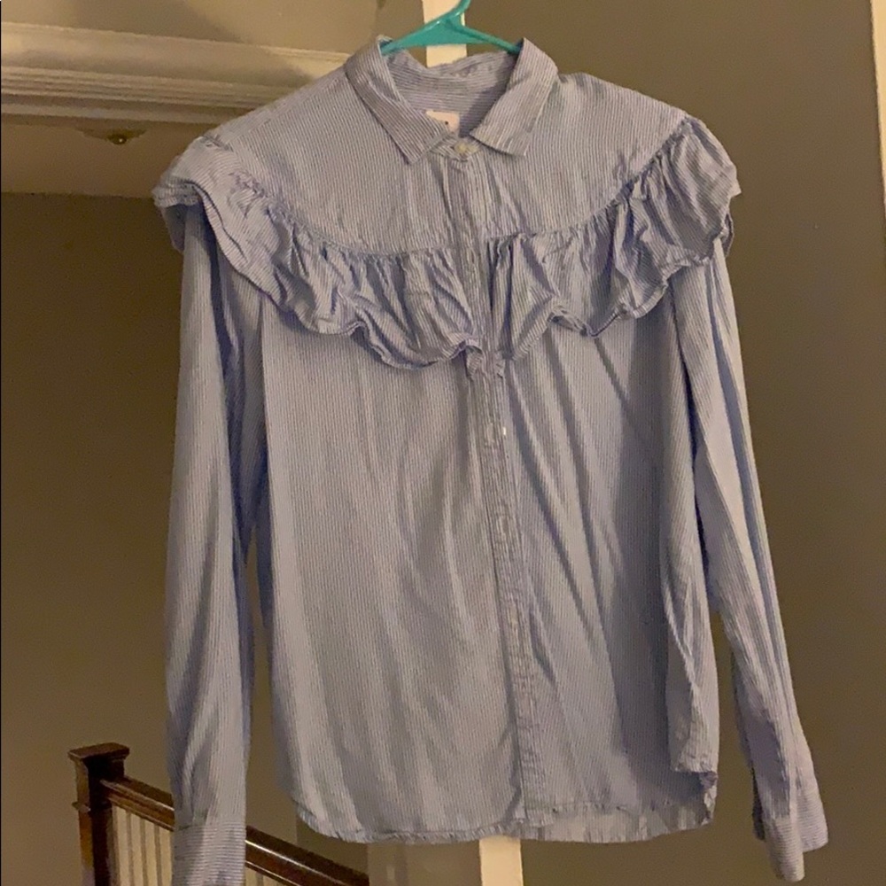 GAP long sleeve striped ruffle blouse